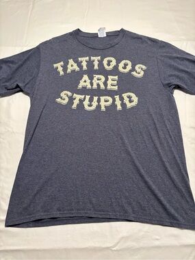 Men's Graphic Crew Neck T-Shirt - “Tattoos are Stupid” - Navy with Cream Print